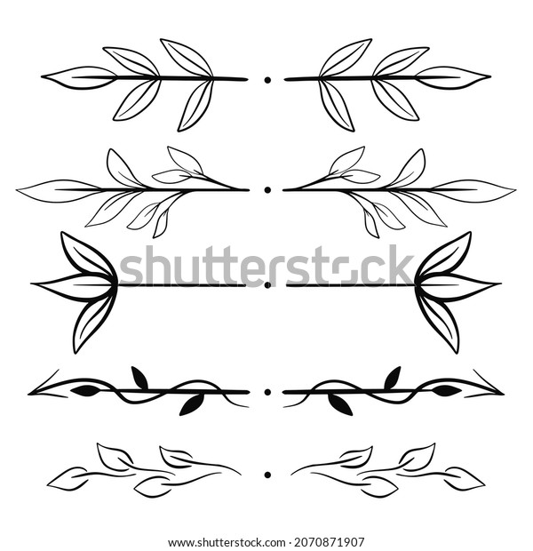 Set of text delimiters, hand drawing.\
Botanical card dividers with leaves and twigs. Collection of\
jewelry for writing, vector\
illustration.