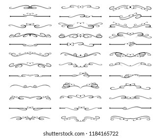 Set of text delimiters and ornamental calligraphic lines. Vector Illustration.