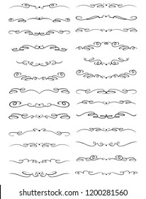 Set of text delimiters and ornamental calligraphic lines. Vector Illustration