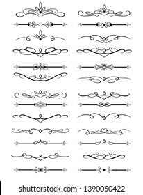 Set of text delimiters and ornamental calligraphic lines. Vector Illustration.