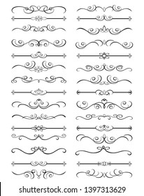 Set of text delimiters and ornamental calligraphic lines. Vector Illustration.
