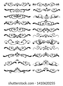 Set of text delimiters and ornamental calligraphic lines. Vector Illustration.

