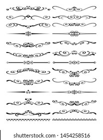 Set of text delimiters and ornamental calligraphic lines. Vector Illustration.
