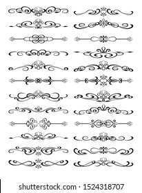 Set of text delimiters and ornamental calligraphic lines. Vector Illustration.
