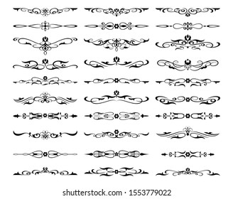 Set of text delimiters and ornamental calligraphic lines. Vector Illustration.