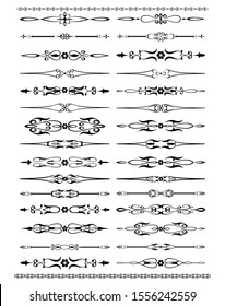 Set of text delimiters and ornamental calligraphic lines. Vector Illustration.