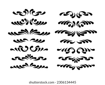 Set of text delimiters ornaments. vector collection of curls, swirls divider and filigree for classic vintage design elements, illustration.