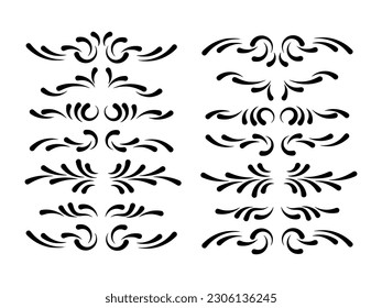 Set of text delimiters ornaments. vector collection of curls, swirls divider and filigree for classic vintage design elements, illustration.