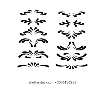 Conjunto de ornamentos de delimitadores de texto. colección vectorial de rizos, divisor de remolinos y filigree para elementos de diseño vintage clásicos, ilustración.
