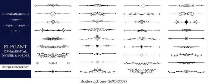 set of text delimiters and scroll elements, ornate vintage frames, vector illustration