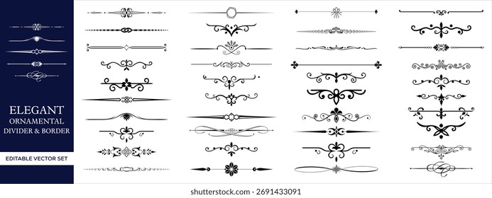 set of text delimiters and scroll elements, ornate vintage frames, vector illustration