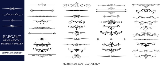 set of text delimiters and scroll elements, ornate vintage frames, vector illustration