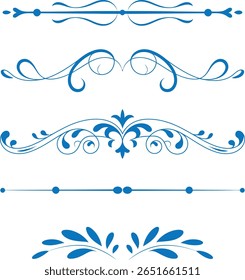 Set of text delimiters  for your projects. Vector illustration. 
Vector set of calligraphic design elements and page decor. Filigree divider wedding Invitation. element, ornament, frame, line, border,