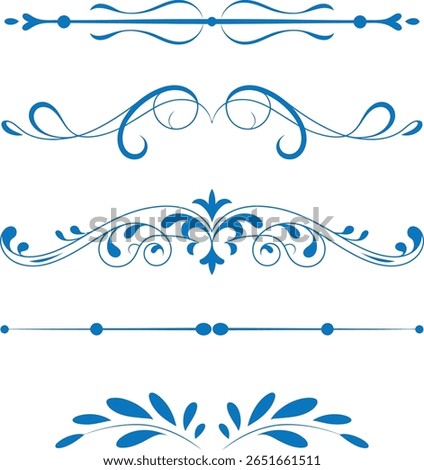 Set of text delimiters  for your projects. Vector illustration. 
Vector set of calligraphic design elements and page decor. Filigree divider wedding Invitation. element, ornament, frame, line, border,