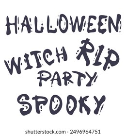 Set of text design elements. Doodle. Halloween. Spooky, boo, witch party. Colorful, cartoon handwritten