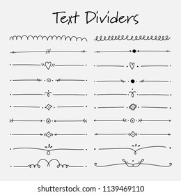 Set Of Text Dividers Calligraphic Elements For Decoration. Handmade Vector Illustration.