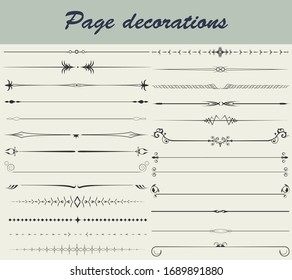 Satz von Textteilen. Vektorillustration von Zierlinien zur Verzierung von Seiten.