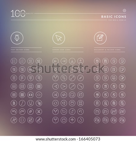 Set of text editor, arrow sign, document and folder icons