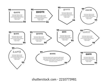 Set of text fields of different shape and configuration, callout for quote, text, phrase or message, flat design