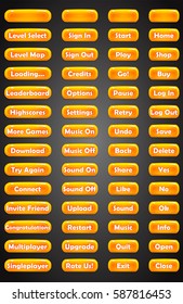 Set of text game buttons in cartoon style