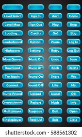 Set of text game buttons in cartoon style