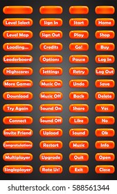Set of text game buttons in cartoon style