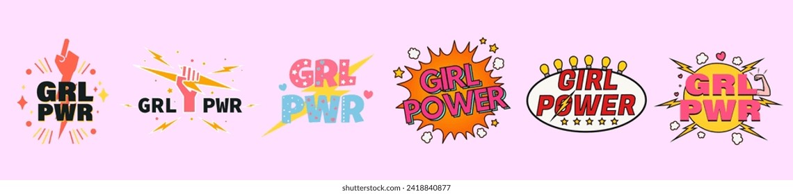 Set of text GIRL POWER on pink background 