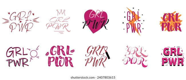 Conjunto de texto GRL PWR sobre fondo blanco