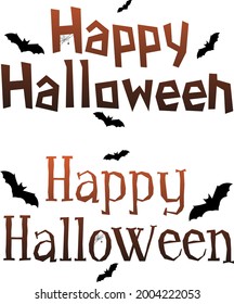 Set text: Happy Halloween with bats and spider without background. Can be used as a banner or poster
