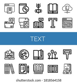 Set of text icons. Such as Ebook, Documents, Audiobook, Document, Shiva, Reading, Type, Book, Article, Feedback, Cell, Checklist, Books, Timeline, Label , text icons