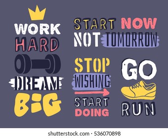 Set of text templates for design, Sport Motivation Quote, Positive typography for poster, t-shirt or card.