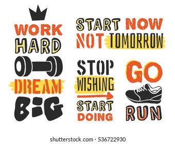 Set of text templates for design, Sport Motivation Quote, Positive typography for poster, t-shirt or card