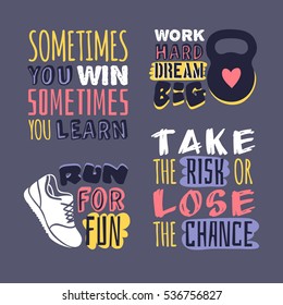 Set of text templates for design, Sport Motivation Quote, Positive typography for poster, t-shirt or card