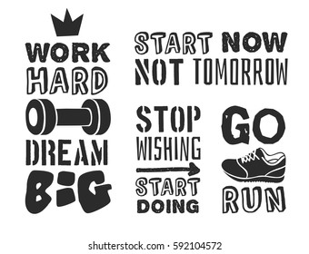 Set of text templates for design, Sport Motivation Quote, Positive typography for poster, t-shirt or card