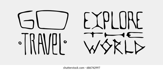 Set of text traveling slogans lettering. go travel, explore the world. Can be used on banners, cards. 