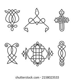 Set of text vignettes and rosettes. Vector clipart