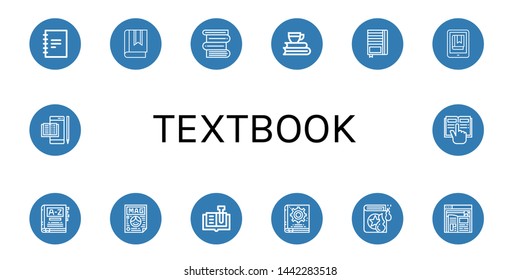 Set of textbook icons such as Notebook, Book, Books, Ebook, Dictionary, Magazine, Manual book, Spell book, Reading , textbook