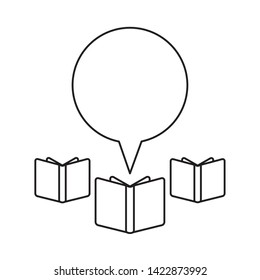 set of textbooks with speech bubble