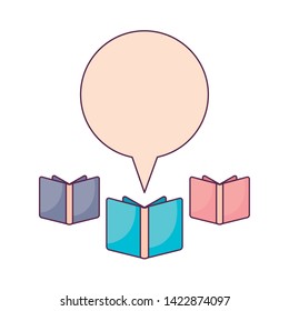 set of textbooks with speech bubble