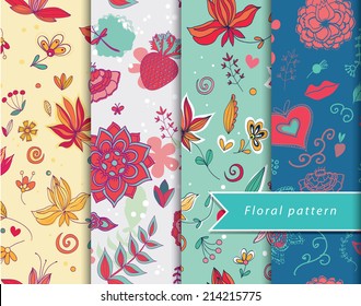 Set of textile color floral patterns
