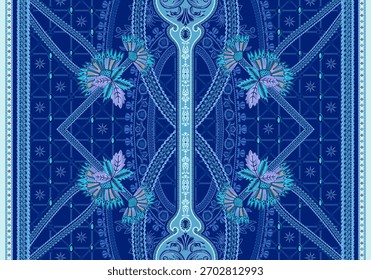 A set of Textile Design Digital motif beautiful modern style pattern in dupattas shirt and sleeves for women fabric printing. Multicolored Kurti ornamental uniquely hand draw flowers and Daman border.