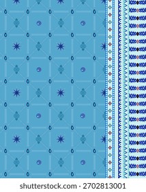 Ein Satz von Textile Design Digital Motiv schöne moderne Stil Muster in dupattas Hemd und Ärmeln für Frauen Stoffdruck. Mehrfarbige Kurti Zierpflanze einzigartig handgezeichnet Blumen und Daman Grenze.