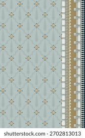 A set of Textile Design Digital motif beautiful modern style pattern in dupattas shirt and sleeves for women fabric printing. Multicolored Kurti ornamental uniquely hand draw flowers and Daman border.
