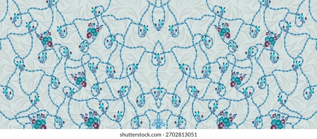 A set of Textile Design Digital motif beautiful modern style pattern in dupattas shirt and sleeves for women fabric printing. Multicolored Kurti ornamental uniquely hand draw flowers and Daman border.