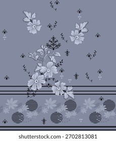 A set of Textile Design Digital motif beautiful modern style pattern in dupattas shirt and sleeves for women fabric printing. Multicolored Kurti ornamental uniquely hand draw flowers and Daman border.