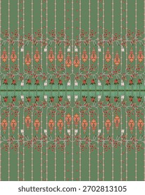 A set of Textile Design Digital motif beautiful modern style pattern in dupattas shirt and sleeves for women fabric printing. Multicolored Kurti ornamental uniquely hand draw flowers and Daman border.
