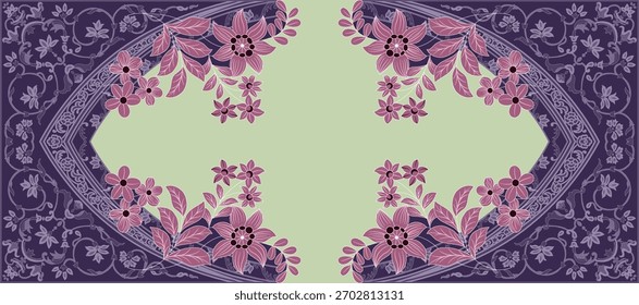 A set of Textile Design Digital motif beautiful modern style pattern in dupattas shirt and sleeves for women fabric printing. Multicolored Kurti ornamental uniquely hand draw flowers and Daman border.