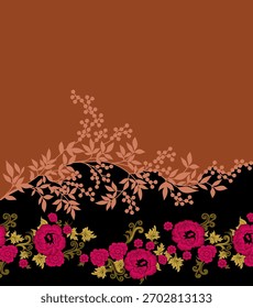A set of Textile Design Digital motif beautiful modern style pattern in dupattas shirt and sleeves for women fabric printing. Multicolored Kurti ornamental uniquely hand draw flowers and Daman border.