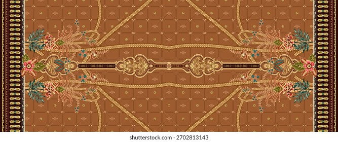 Ein Satz von Textile Design Digital Motiv schöne moderne Stil Muster in dupattas Hemd und Ärmeln für Frauen Stoffdruck. Mehrfarbige Kurti Zierpflanze einzigartig handgezeichnet Blumen und Daman Grenze.