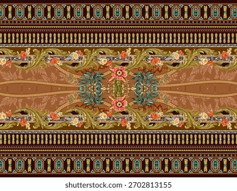 A set of Textile Design Digital motif beautiful modern style pattern in dupattas shirt and sleeves for women fabric printing. Multicolored Kurti ornamental uniquely hand draw flowers and Daman border.